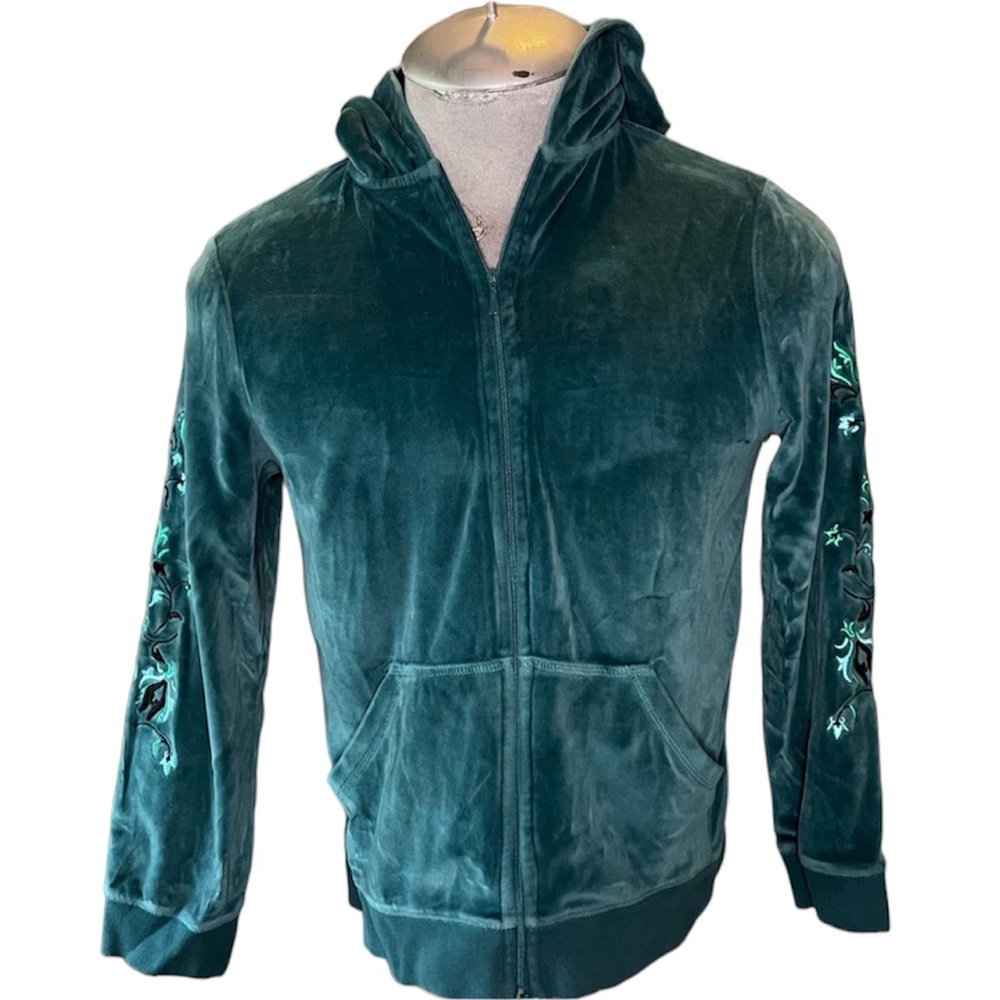 Womans Medium Velvet Zip Up Hoodie Y2K